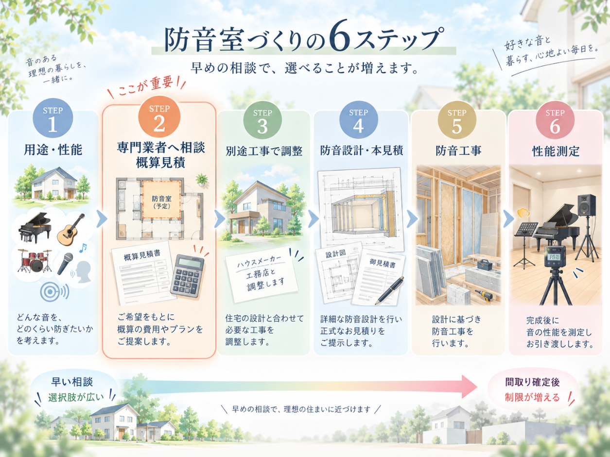 防音工事の6STEP