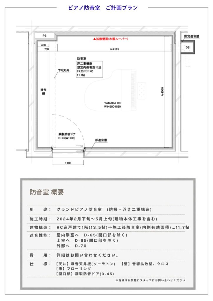 防音室の計画図と仕様概要